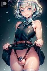 1boy ai_generated androgynous blue_eyes blue_hair blush blush caged caged_cock chastity chastity_cage curvaceous curvy curvy_body curvy_figure diamond_(land_of_the_lustrous) femboy flat_chest flat_chested girly hi_res high_resolution highres houseki_no_kuni land_of_the_lustrous light-skinned_male long_hair looking_at_viewer male male_only multicolored_hair shiny_skin sissy small_penis smile solo solo_focus solo_male stable_diffusion thick_thighs thicknesslord thigh_highs thighs tight_clothing trap voluptuous wide_hips