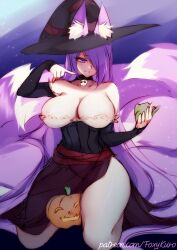 1girls big_breast big_breasts braless cosplay dirtykuro exposed_breasts fox fox_ear fox_ears fox_girl fox_tail foxgirl foxykuro hair_covering_eye hair_covering_one_eye hair_over_eye hair_over_one_eye halloween halloween_costume huge_breast huge_breasts jack-o'-lantern kuro_(foxykuro) large_breast large_breasts long_hair_female long_purple_hair pumpkin purple_eyes purple_hair purple_hair_female sorceress_(dragon's_crown) sorceress_(dragon's_crown)_(cosplay)