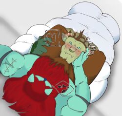 adventure_time anthro bara barazoku billy_(adventure_time) blush furry gay head_on_lap hybrid laaz09 lion male male_only muscles muscular vampire_king