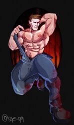 1boy 2023 arm_behind_head bara barazoku big_bulge bulge clothing erection_under_clothes gay halloween halloween_(series) hi_res highres huge_bulge male male_focus male_nipples male_only manly michael_myers muscular_male nipples sae_q9 solo solo_male yaoi