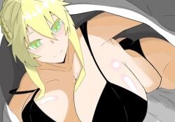 1girls artoria_pendragon artoria_pendragon_(lancer) ass big_ass big_breasts big_thighs blanket blonde_hair blush breasts busty fate/grand_order fate_(series) female green_eyes huge_ass huge_breasts huge_thighs lace_underwear large_ass large_breasts large_thighs sha_miao_(傻喵) sleeping_together thick_thighs thighs under_blanket under_covers underwear voluptuous