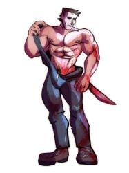 1boy 2023 bara barazoku big_bulge bulge clothing erection_under_clothes gay halloween halloween_(series) hi_res highres huge_bulge male male_focus male_nipples male_only manly michael_myers muscular_male nipples sae_q9 solo solo_male taking_clothes_off yaoi