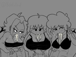 3boys 3girls abs artist_name big_breasts blowjob bondylewd boyfriend_(friday_night_funkin) bra breasts carol_(bbpanzu) cum cum_in_mouth cumming ejaculation friday_night_funkin friday_night_funkin_mod girlfriend_(friday_night_funkin) group nene_(newgrounds) newgrounds no_color no_pupils oral oral_penetration oral_sex paizufella paizuri paizuri_lead_by_female paizuri_under_clothes partial_male peace_sign pico's_school pico_(newgrounds) pubic_hair pupilless_eyes sex six_pack sweat titfuck titjob twitter_username v_sign whitty_(friday_night_funkin)