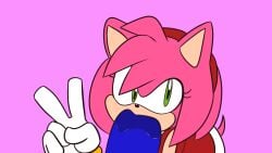 1boy 1boy1girl 1girls 2d amy_rose blowjob blue_penis cute cute_face cute_female cute_girl fellatio female hedgehog jyga97 looking_at_viewer male oral oral_sex peace_sign pink_fur red_clothing sega simple_background sonic_(series) sonic_adventure sonic_the_hedgehog straight