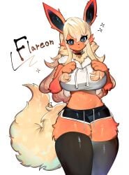 1girls 2023 2023s anthro anthrofied belly_button big_breasts breasts canid canine character_name cleavage clothed clothing collar crop_top cropped_hoodie eeveelution female female_only flareon fur furry furry_only game_freak generation_1_pokemon hoodie leggings navel nintendo paws pokémon_(species) pokemon pokemon_(species) short_shorts simple_background solo tail thick_thighs thighhighs toge77789 togetoge url white_background