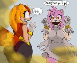 2girls amy_rose anthro ass big_ass big_butt fart fart_cloud fart_fetish farting ghost hedgehog possessed_amy_rose sega sonic_(series) sonic_the_hedgehog_(series) sungazer_lizard surprised tail trip_the_sungazer