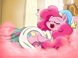 anus ass bed blanket cutie_mark dendollae dock earth_pony equid equine fart fart_cloud fart_fetish female female_only friendship_is_magic fur hasbro hat heart horse mammal my_little_pony pillow pink_body pink_fur pink_hair pink_tail pinkie_pie_(mlp) ponut pony puffy puffy_anus tail