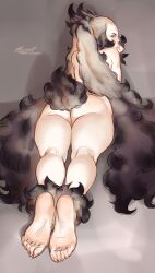 1girls 2023 aleriia_v ankle_fluff ass black_hair blush bunny_ears bunny_girl bunny_tail female female_only fluffy_ears lerapi looking_at_viewer looking_back looking_back_at_viewer lying lying_on_stomach mimi_(lerapi) nude nude_female original original_character pussy sketch solo two_tone_hair very_long_ears very_long_hair white_hair