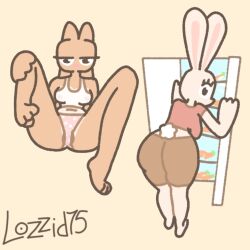 2girls big_ass big_butt bunny bunny_girl bunny_tail cute female female_focus female_only fully_clothed furry furry_only leaning_forward lozzid75 see-through see-through_clothing spread_legs underwear