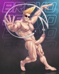 1boy bara blitzturner blonde_hair boner cartoon_network caucasian caucasian_male cum cum_version erect_penis erection hard_on johnny_bravo johnny_bravo_(series) male male_only muscles muscular muscular_male posing solo solo_male veiny_penis