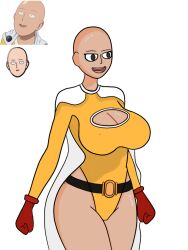 bald_female big_breasts breasts happy happy_female hero heroine mr_byo one-punch_man rule63 rule_63 saitama sexy_uniform smile uniform uniform_sex