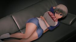 1girls 3d :3 big_breasts breasts busty clothed clothed_breasts clothed_female clothing huge_breasts koikatsu large_breasts laying_down laying_on_sofa panty_peek thick_thighs thighs tokyo_(pixiv60322622) uzaki-chan_wa_asobitai! uzaki_hana voluptuous