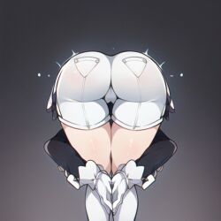 ai_generated amen_pose ass ass_focus bent_over cameltoe female from_behind furina_(genshin_impact) genshin_impact gloves huge_ass meme onkomaker shiny shiny_clothes short_shorts shorts solo thighhighs