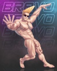 1boy bara blitzturner blonde_hair cartoon_network caucasian caucasian_male flaccid flaccid_penis johnny_bravo johnny_bravo_(series) male male_only muscles muscular muscular_male posing solo solo_male veiny_penis