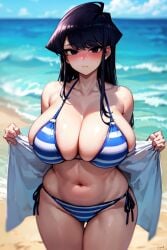 1girls ai_generated bare_shoulders beach big_breasts big_thighs bikini black_eyes black_hair blush breasts busty cleavage curvy female female_only huge_breasts huge_thighs komi-san_wa_komyushou_desu komi_shouko large_breasts large_thighs milkersenjoyer navel sea solo solo_female swimsuit thick_thighs thighs voluptuous