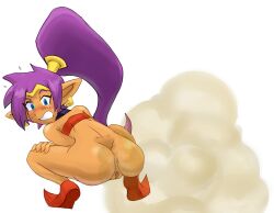 embarrassed fart fart_cloud fart_fetish farting female galsia naked presenting_anus presenting_hindquarters presenting_pussy shantae shantae_(character) squatting white_background