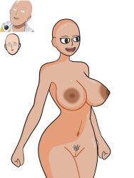 bald_female big_breasts breasts female female_only happy hero heroine mr_byo nipples nude nude_female one-punch_man open_mouth pubic_hair purple_hair pussy rule63 rule_63 saitama smile