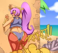 against_wall embarrassed fart fart_cloud fart_fetish farting lazei loud_fart presenting_ass shantae shantae_(character) sole_female yoshizilla