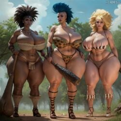 3girls ai_generated amazon_(futurama) amazonian big_breasts big_hips blonde_female blonde_hair blue_hair breasts cavewoman cleavage dark-skinned_female dark_skin female female_only futurama giantess hips hips_wider_than_shoulders huge_breasts huge_hips iladiesart kug large_breasts large_hips mohawk_(hairstyle) ornik tagme thick_thighs thighs thog wide_hips