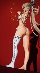 bikini blonde_hair huge_ass phantasy_star_online_2 simple_background skindentation