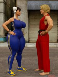 big_breasts blonde_hair blonde_hair breasts capcom chun-li huge_breasts ken_masters large_breasts street_fighter tagme thefoxxx thick_thighs thighs tight_clothing