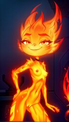 1girls ai_generated choker disney elemental_(pixar) ember_lumen female female_only fire flames girl_only grimmm8 looking_at_viewer nsfw nude pussy skinny solo_female tagme