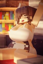 3d blender bra breasts breasts cute doonography female female_focus female_only huge_breasts minecraft sleepwear stretch yawn