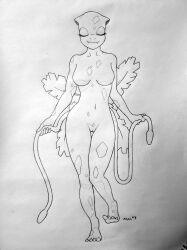 anthro bald barefoot blue_body blue_skin breasts closed_eyes eyelashes eyeshadow feet female flower front_view generation_1_pokemon genitals graphite_(artwork) hands hi_res holding_object ivysaur leaf makeup mattythemimic navel nintendo nude pencil_(artwork) plant pokemon pokemon_(species) pussy scalie simple_background smile solo spots spotted_body standing teeth thigh_gap toes traditional_media_(artwork) vines