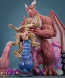 anal anal_sex anthro aquafreeze balls big_penis claws dildo dragon genitals hi_res huge_cock hyper hyper_genitalia hyper_penis kag_(aquafreeze) kobold male male/male penetration penis scales scalie sex_toy size_difference vein veiny_penis