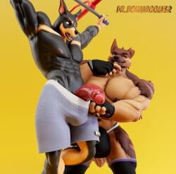 2boys 3d 3d_(artwork) abs anthro biceps big_pecs black_fur black_nose black_sclera buldge canid canine canis claws cocky_smile dal_(dal_your_pal) dobermann domestic_dog dominic_pepe_(drboumboom32) drboumboom32 duo erection exercise fingerless_gloves foreskin genitals glans gloves hi_res humanoid jockstrap male male/male male_only mammal muscular muscular_anthro muscular_male navel nipples obliques partially_retracted_foreskin pecs penis pinscher plain_background ribs scar_on_face shirtless shirtless_anthro shirtless_male shocked_expression shorts_only shorts_pull surprise tan_fur triceps valorlynz veiny_abs veiny_biceps veiny_legs veiny_muscles veiny_penis yellow_background