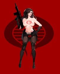 anastasia_cisarovna assault_rifle baroness_(g.i._joe) big_breasts black_hair boots breasts breasts_out cobra_(g.i._joe) elbow_gloves g.i._joe glasses gloves gun keely-key looking_at_viewer nude rifle tattoo