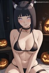 1girls 2023 ai_generated big_breasts bikini blush boruto:_naruto_next_generations cat_ears catgirl choker halloween hyuuga_hinata looking_at_viewer minusleto naruto naruto_(series) naruto_shippuden purple_eyes stable_diffusion stomach