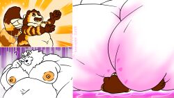 16:9 anthro arthropod ass barazoku bee begging belly belly_focus big_belly bumble_beans(fujiyamasamoyed) butt_focus butt_ripples butt_smother butt_squish canid canine canis comic confusion digital_media_(artwork) domestic_dog duo english_text facesitting fujiyama_inushiro(fujiyamasamoyed) fujiyama_samoyed_(artist) fur heart hi_res hybrid hymenopteran hyper insects male male/male mammal micro moobs nordic_sled_dog nude obese obese_anthro obese_male overweight overweight_anthro overweight_male raccoon_dog samoyed simple_background sitting_on_another size_difference smothering spitz squish tail tail_motion tailwag tanuki text white_body widescreen