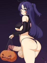 1futa ass back back_view balls big_ass big_breasts big_penis blue_archive blue_eyes blue_hair breasts bubble_butt clothed clothing condom condom_filling dat_ass erection futa_only futanari halloween halo hi_res huge_balls huge_cock human large_breasts light-skinned_futanari light_skin long_hair looking_back millennium_science_school_student mostly_nude nnilaee penis solo solo_futa standing thick_thighs uncensored yuuka_(blue_archive)