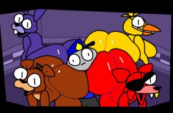 animated animatronic anthro anus ass ass_built_separately ass_clapping avian barely_visible_anus bear between_butts big_butt bird bonnie_(fnaf) bouncing_butt breasts butts_everywhere canid canine chica_(fnaf) chicken classic_bonnie_(fnaf) classic_chica_(fnaf) female five_nights_at_freddy's fox foxy_(fnaf) freddy_(fnaf) freddy_fazbear freddy_fazgyatt furry galliform gallus_(genus) group huge_butt lagomorph leporid machine male mammal meme mike_schmidt phasianid rabbit robot sandwiched scottgames short_playtime superiorfox twerking