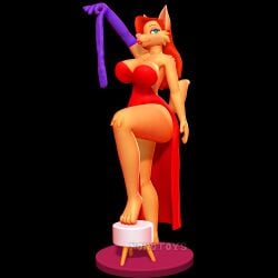 1:1 3d_(artwork) 5_fingers absurd_res anthro ass bent_leg big_breasts big_butt breasts canid canine clothing colored_nails digital_media_(artwork) disney dress female fingers furniture gloves green_eyes hair handwear hi_res holding_clothing holding_gloves holding_handwear holding_object jessica_rabbit lipstick makeup mammal nails nonotoys orange_hair pinup pose raised_tail red_clothing red_dress smile smirk solo stool tail who_framed_roger_rabbit