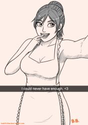 2016 apron_only bashfulbeckon daisy_fields_(bashfulbeckon) greyscale naked_apron original ponytail selfie snapchat solo_female