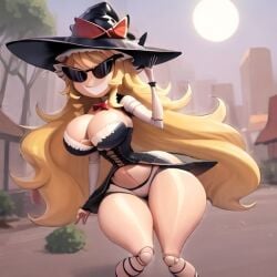 ai_generated armpits bimbo bimbo_body bimbofication bimbofied body_modification corset dollification female hourglass_figure huge_ass huge_breasts implied_transformation knick_knack marisa_kirisame midriff npg8993 panties permanent_smile smile sunglasses sunnification thick_thighs thin_waist touhou transformation wide_hips