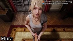 1boy 1girls 3d animated blender blonde_hair clothed_sex cum cum_on_clothes dress ejaculation female final_fantasy final_fantasy_xv first_person_view hand_holding handjob hetero lip_biting longer_than_30_seconds looking_at_viewer lunafreya_nox_fleuret mura_tpg no_bra no_sound one_handed_masturbation partial_male patreon patreon_username pov pov_eye_contact pov_male quiet_gesture ruined_orgasm tagme twitter twitter_username two-handed_handjob video white_dress