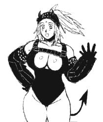 1girl black_and_white bondage boob_window dorohedoro female female_only latex monochrome nikaido pinup solo