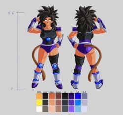 dark-skinned_female dragon_ball emite_(icydud3) kiido_arts original_character reference_sheet saiyan spiky_hair tail tan_skin yellow_eyes