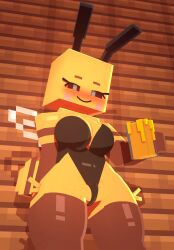 3d 3d_(artwork) animal_humanoid antennae_(anatomy) anthro arthropod arthropod_humanoid bee bee_(minecraft) bee_girl bee_humanoid big_breasts blue_eyes blush breasts clothing coresvoid curvaceous curvy_body curvy_female curvy_figure digital_media_(artwork) female food fur hi_res honey_(food) huge_breasts humanoid hymenopteran hymenopteran_humanoid insect_humanoid insects looking_at_viewer microsoft minecraft mojang smile smooth_skin solo stinger thick_thighs voluptuous wings xbox_game_studios yellow_body