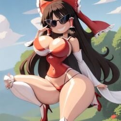 1girls ai_generated bikini bimbo bimbo_body bimbofication bimbofied body_modification bra dollification female female_only high_heels hourglass_figure huge_ass huge_breasts implied_transformation knick_knack midriff npg8993 panties permanent_smile reimu_hakurei smile sunglasses sunnification thick_thighs thin_waist touhou transformation wide_hips