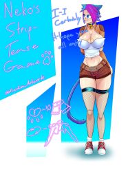 1girls bell_collar big_breasts blue_hair cat_ears cat_tail catgirl choker female female_only fishnets light-skinned_female neko_(raiden_artworks) original_character purple_highlights raiden_artworks shiny_breasts shiny_skin short_shorts tagme thick_thighs