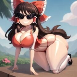 1girls ai_generated bikini bimbo bimbo_body bimbofication bimbofied body_modification bra dollification female female_only hourglass_figure huge_ass huge_breasts implied_transformation knick_knack midriff npg8993 panties permanent_smile reimu_hakurei smile sunglasses sunnification thick_thighs thin_waist touhou transformation wide_hips