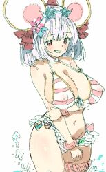 1girls alternate_breast_size blush bra breasts cleavage erect_nipples erect_nipples_under_clothes fake_animal_ears gorirago granblue_fantasy hair_ornament headgear huge_breasts large_breasts nipple_bulge panties red_eyes smile swimsuit thick_thighs vikala_(granblue_fantasy) white_hair