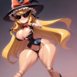 ai_generated armpits bimbo bimbo_body bimbofication bimbofied body_modification corset dollification female hourglass_figure huge_ass huge_breasts implied_transformation knick_knack marisa_kirisame midriff npg8993 panties permanent_smile smile sunglasses sunnification thick_thighs thin_waist touhou transformation wide_hips