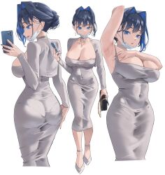 1girls archinoer ass blue_hair breasts dongtan_dress dress female female_only hololive hololive_english hololive_english_-council- hololive_english_-promise- large_ass large_breasts light-skinned_female light_skin ouro_kronii short_hair tight_clothing virtual_youtuber