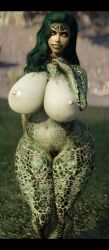 1girls 3d argonian big_breasts big_nipples busty curvaceous curvy green_body green_hair green_skin huge_breasts huge_thighs kiptisin lizard looking_at_viewer monster_girl scales skyrim solo solo_female standing the_elder_scrolls thick_legs thick_thighs wide_hips wide_thighs yellow_eyes