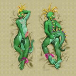 1:1 5_toes anthro anus ass backsack balls bodily_fluids claws clothing darkened_balls darkened_genitalia erection feet foreskin forked_tongue front_view genital_fluids genitals glans green_balls green_body green_nipples green_perineum hi_res humanoid_genitalia humanoid_penis jockstrap lying male markings narrowed_eyes navel nipples nude on_back on_front open_mouth oselotti penis perineum pink_glans pink_penis precum presenting presenting_anus purple_stripes rear_view sallos_(character) solo spiral_eyes spread_butt spreading striped_back striped_markings striped_tail stripes tail tail_markings teeth toe_claws toes tongue tongue_out underwear